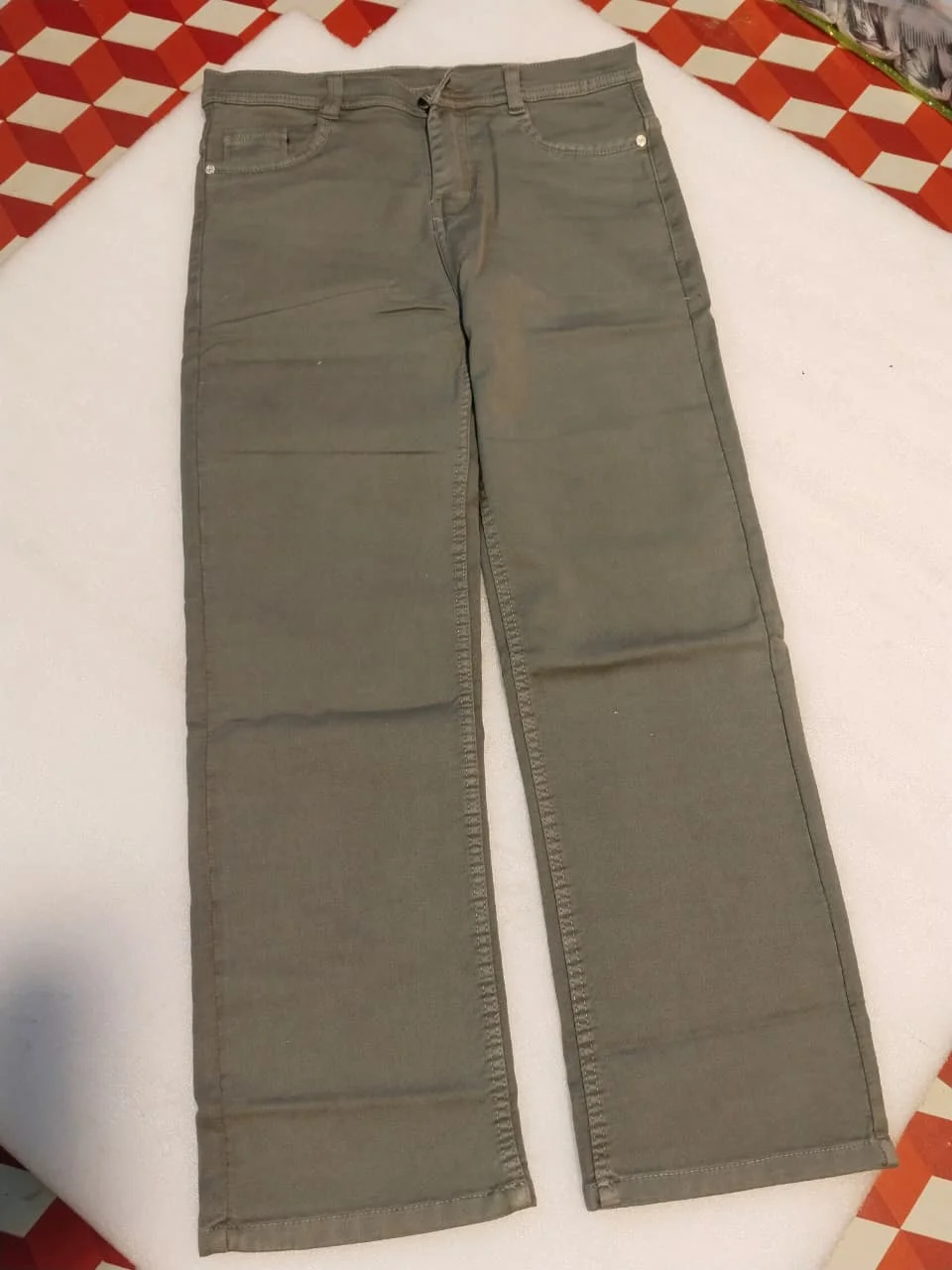 Dark Indigo Blue Regular Fit Stretchable Comfort Denim Jeans Olive Green High-Waisted Straight Fit Jeans 34 image 2