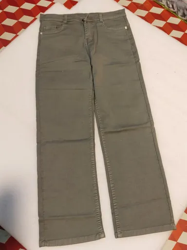Dark Indigo Blue Regular Fit Stretchable Comfort Denim Jeans Olive Green High-Waisted Straight Fit Jeans 34 thumbnail 1