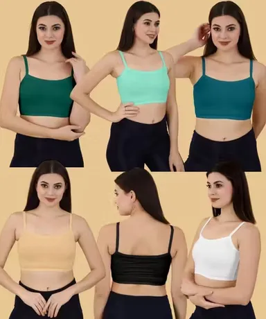Girls Beginners Sports Bra Crop Top Inner Slip Pack of 3 Black White Skin Soft Cotton Stretch Training Bra for Teenage Girls Daily Wear Light Support Innerwear India Sports Bra 28A thumbnail 0