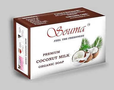 SOUMA Premium Coconut Milk Soap for Women & Men with Deep Moisturising Formula, Natural Bathing Bar for Soft Glowing Skin, Organic Nourishing Body Soap for Dry Sensitive Skin, Sulphate & Paraben Free Coconut Oil Soap White/Cream 300 g (Pack of 1) thumbnail 0