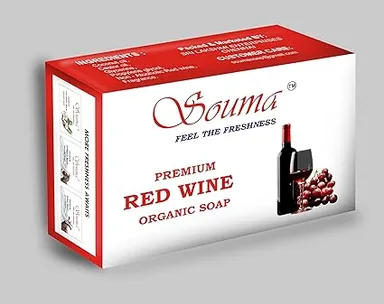 Souma Premium Red Wine Organic Soap for Glowing Skin with Coconut Oil & Glycerine – Natural Cold Pressed Bathing Bar for Women & Men, Deep Hydration Moisturising Handmade Herbal Skin Brightening Soap Bar Red 400 g (Pack of 1) thumbnail 0