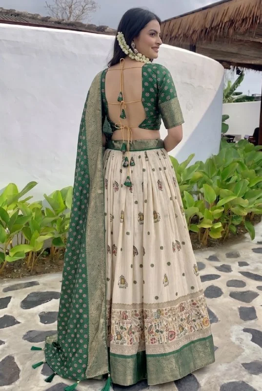Women Lahenga Choli Green Free Size image 2
