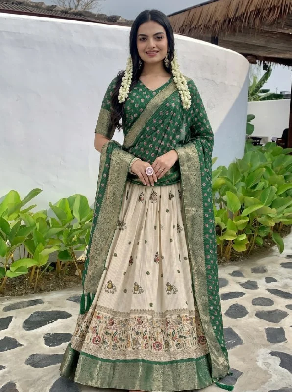 Women Lahenga Choli Green Free Size image 1