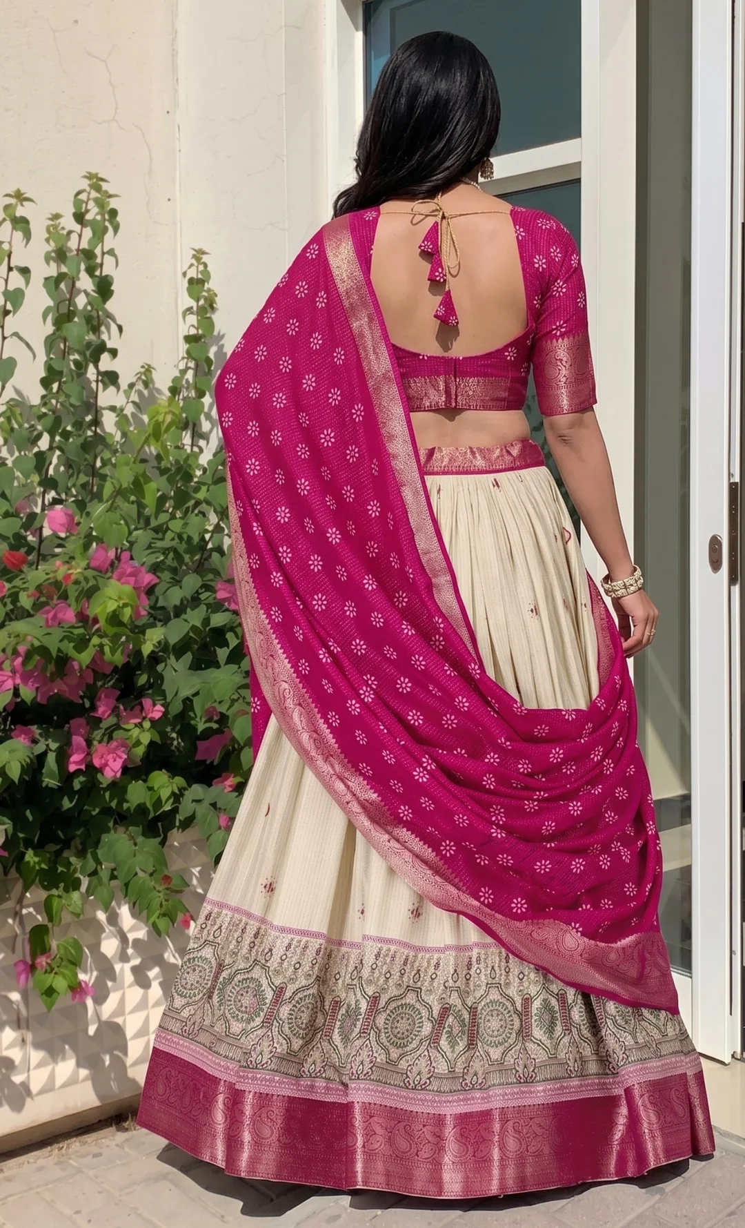 Women Lahenga Choli Pink Free Size image 3