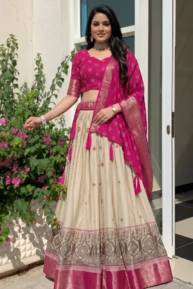 Women Lahenga Choli Pink Free Size thumbnail 0
