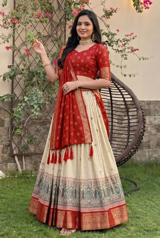 Women Lahenga Choli Red Free Size image 1
