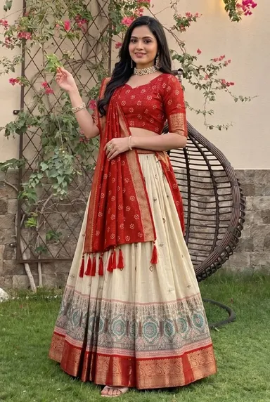 Women Lahenga Choli Red Free Size thumbnail 0