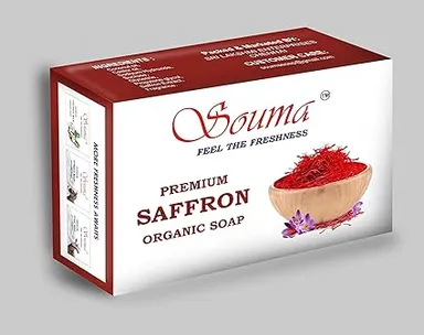 SOUMA Premium Saffron Soap for Skin Brightening & Dark Spot Removal with Real Kesar, Kojic Acid & Olive Oil | Anti Acne Scar Removal Face & Body Bathing Bar for Uneven Skin Tone Glow Golden Yellow 200 g (Pack of 1) thumbnail 0