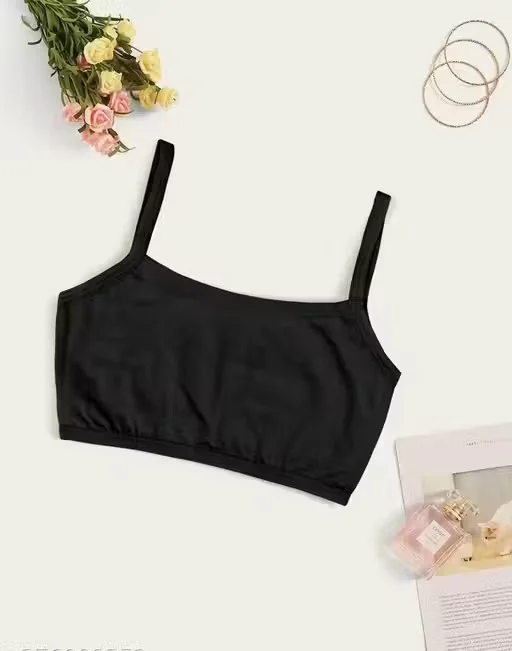 Girls Beginners Sports Bra Crop Top Inner Slip Pack of 3 Black White Skin Soft Cotton Stretch Seamless Light Support Daily Wear Comfortable Innerwear for Teenage Girls India Sports Bra 28A image 3