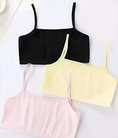 Girls Beginners Sports Bra Crop Top Inner Slip Pack of 3 Black White Skin Soft Cotton Stretch Seamless Light Support Daily Wear Comfortable Innerwear for Teenage Girls India Sports Bra 30A thumbnail 0