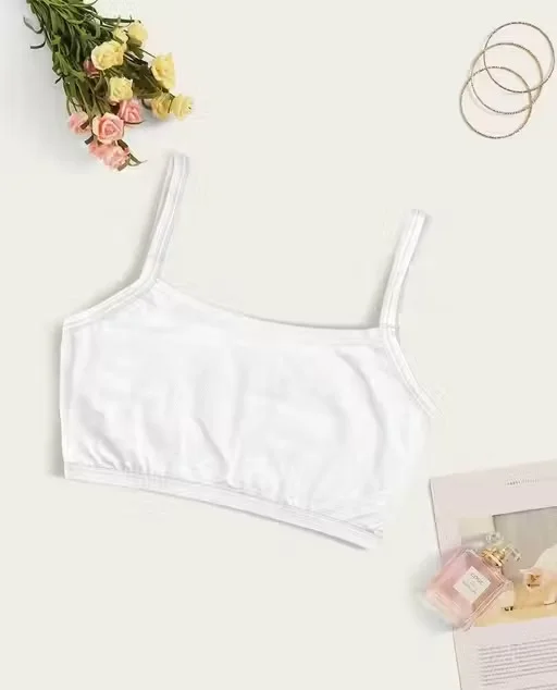 Girls Beginners Sports Bra Crop Top Inner Slip Pack of 3 Black White Skin Soft Cotton Stretch Seamless Light Support Daily Wear Comfortable Innerwear for Teenage Girls India Sports Bra 32A image 2