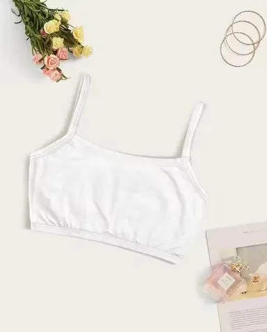 Girls Beginners Sports Bra Crop Top Inner Slip Pack of 3 Black White Skin Soft Cotton Stretch Seamless Light Support Daily Wear Comfortable Innerwear for Teenage Girls India Sports Bra 34A thumbnail 1
