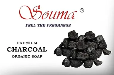 SOUMA Premium Charcoal Soap for Acne, Blackheads & Deep Skin Cleansing with Detox Activated Charcoal Bathing Bar for Men & Women Suitable for All Skin Types Black 100 g (Pack of 1) thumbnail 1