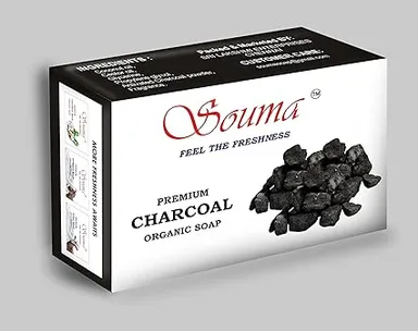 SOUMA Premium Charcoal Soap for Acne, Blackheads & Deep Skin Cleansing with Detox Activated Charcoal Bathing Bar for Men & Women Suitable for All Skin Types Black 300 g (Pack of 1) thumbnail 0