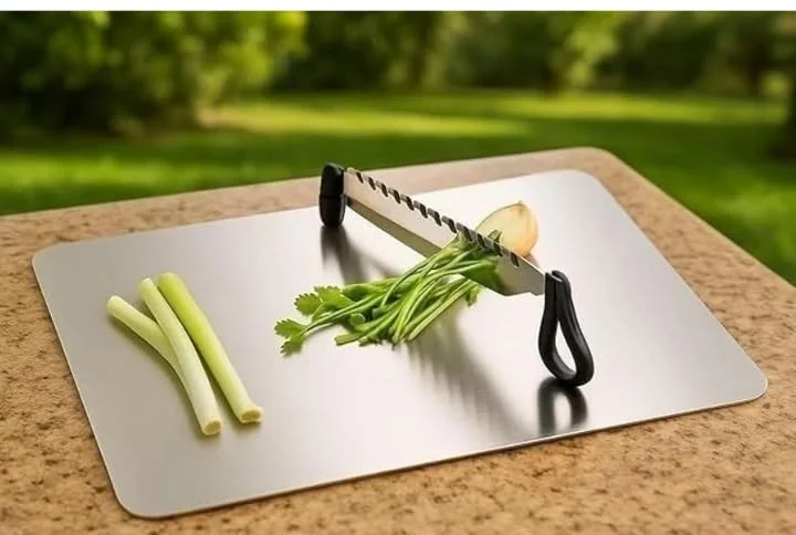 Cut N Chop Premium Stainless Steel Multipurpose Kitchen Herb & Vegetable Cutter with Integrated Chopping Board | Rustproof Heavy-Duty Salad Chopper for Coriander image 3