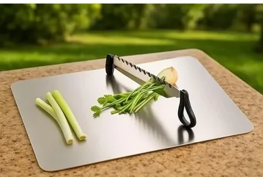 Cut N Chop Premium Stainless Steel Multipurpose Kitchen Herb & Vegetable Cutter with Integrated Chopping Board | Rustproof Heavy-Duty Salad Chopper for Coriander thumbnail 2