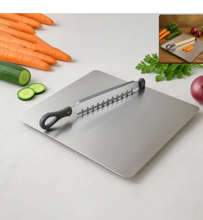 Cut N Chop Premium Stainless Steel Multipurpose Kitchen Herb & Vegetable Cutter with Integrated Chopping Board | Rustproof Heavy-Duty Salad Chopper for Coriander image 4