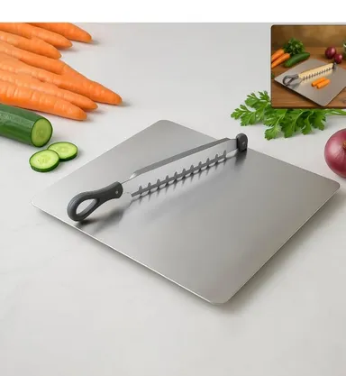 Cut N Chop Premium Stainless Steel Multipurpose Kitchen Herb & Vegetable Cutter with Integrated Chopping Board | Rustproof Heavy-Duty Salad Chopper for Coriander thumbnail 3