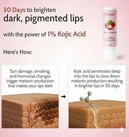 SOUMA Lip Balm for Dark Lips with Kojic Acid & Niacinamide SPF Lip Care for Lip Lightening Pigmentation Smoker Lips Dry Chapped Lips Melasma Treatment Balm for Women & Men image 3
