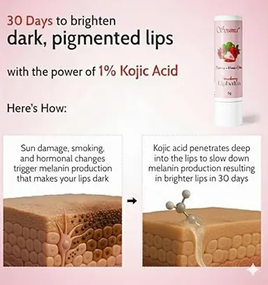 SOUMA Lip Balm for Dark Lips with Kojic Acid & Niacinamide SPF Lip Care for Lip Lightening Pigmentation Smoker Lips Dry Chapped Lips Melasma Treatment Balm for Women & Men thumbnail 2