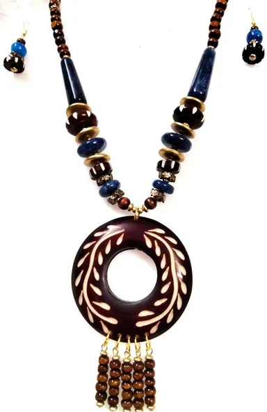 Handmade Brass Resin Crystal Brown Jewellery Set for Women | Elegant Ethnic Necklace & Earrings Set for Party, Wedding & Festive Wear thumbnail 0