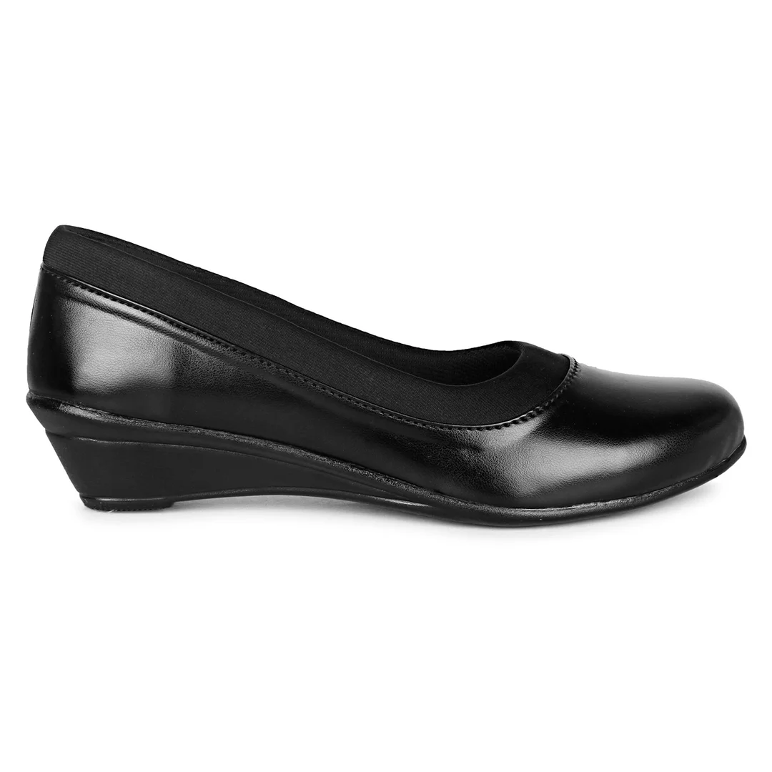 Women’s Black Comfort Wedge Heel Pumps Shoes for Office Wear | Lightweight Slip-On Formal Belly Shoes with Cushioned Insole & Soft Sole for Daily Walking Black 9 image 2