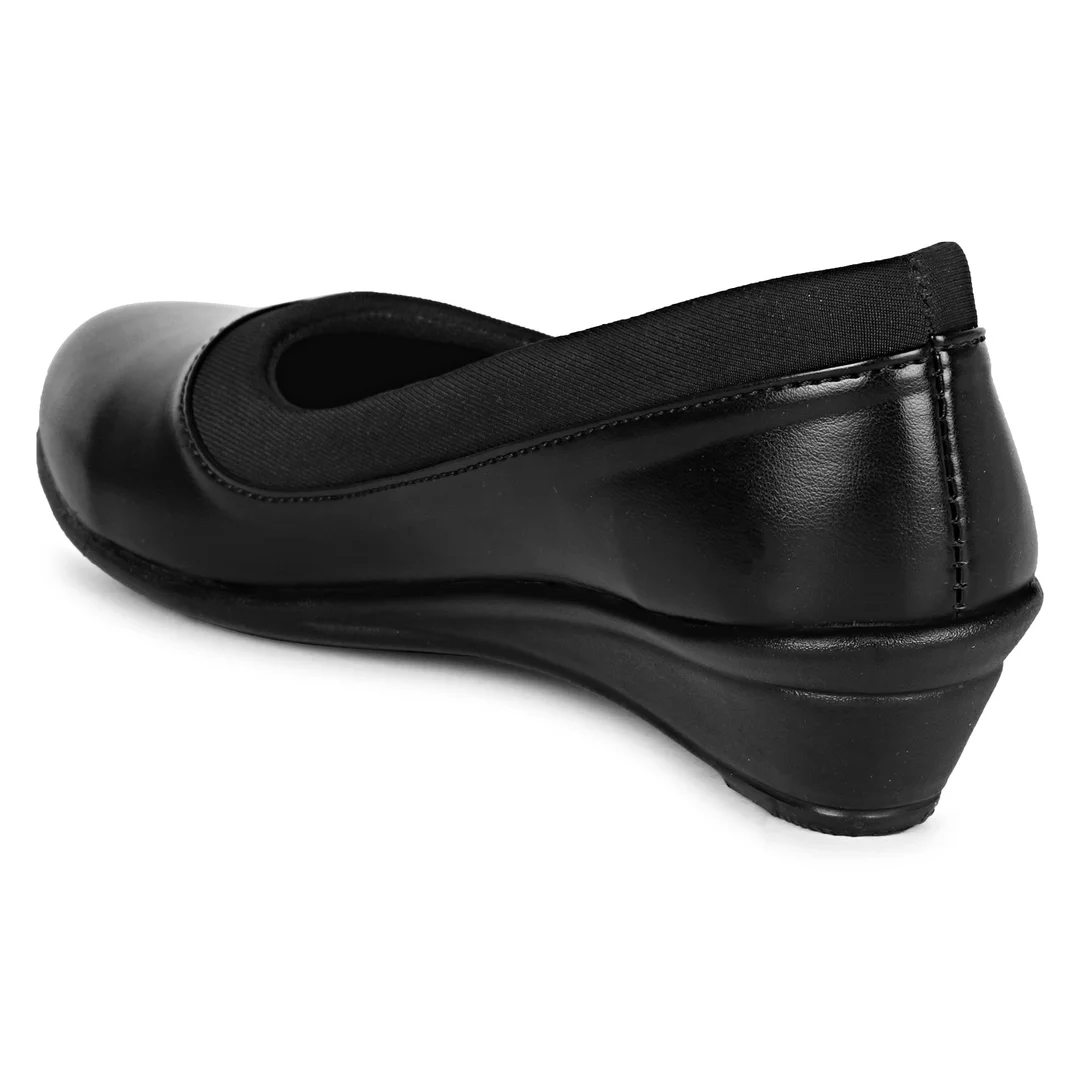 Women’s Black Comfort Wedge Heel Pumps Shoes for Office Wear | Lightweight Slip-On Formal Belly Shoes with Cushioned Insole & Soft Sole for Daily Walking Black 9 image 3