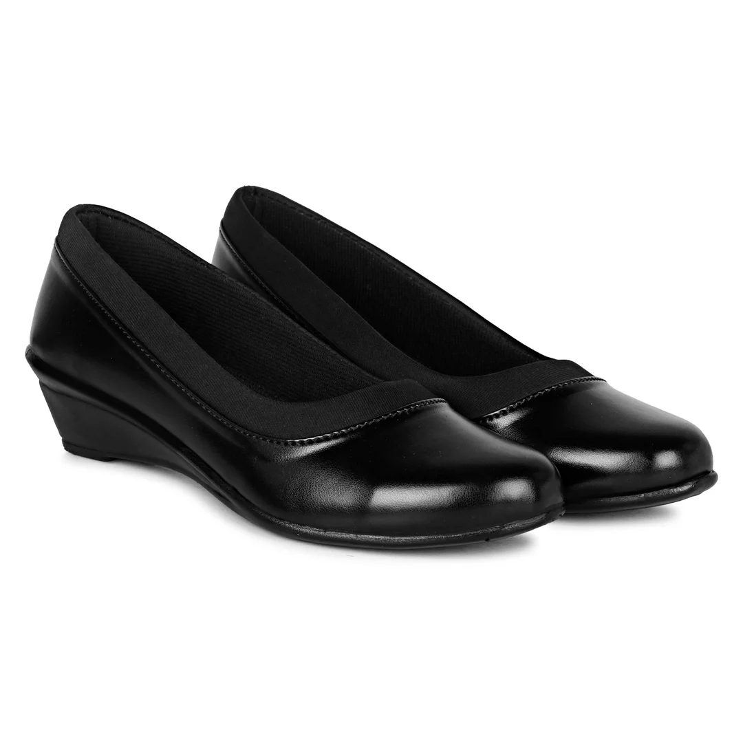 Women’s Black Comfort Wedge Heel Pumps Shoes for Office Wear | Lightweight Slip-On Formal Belly Shoes with Cushioned Insole & Soft Sole for Daily Walking Black 9 image 4