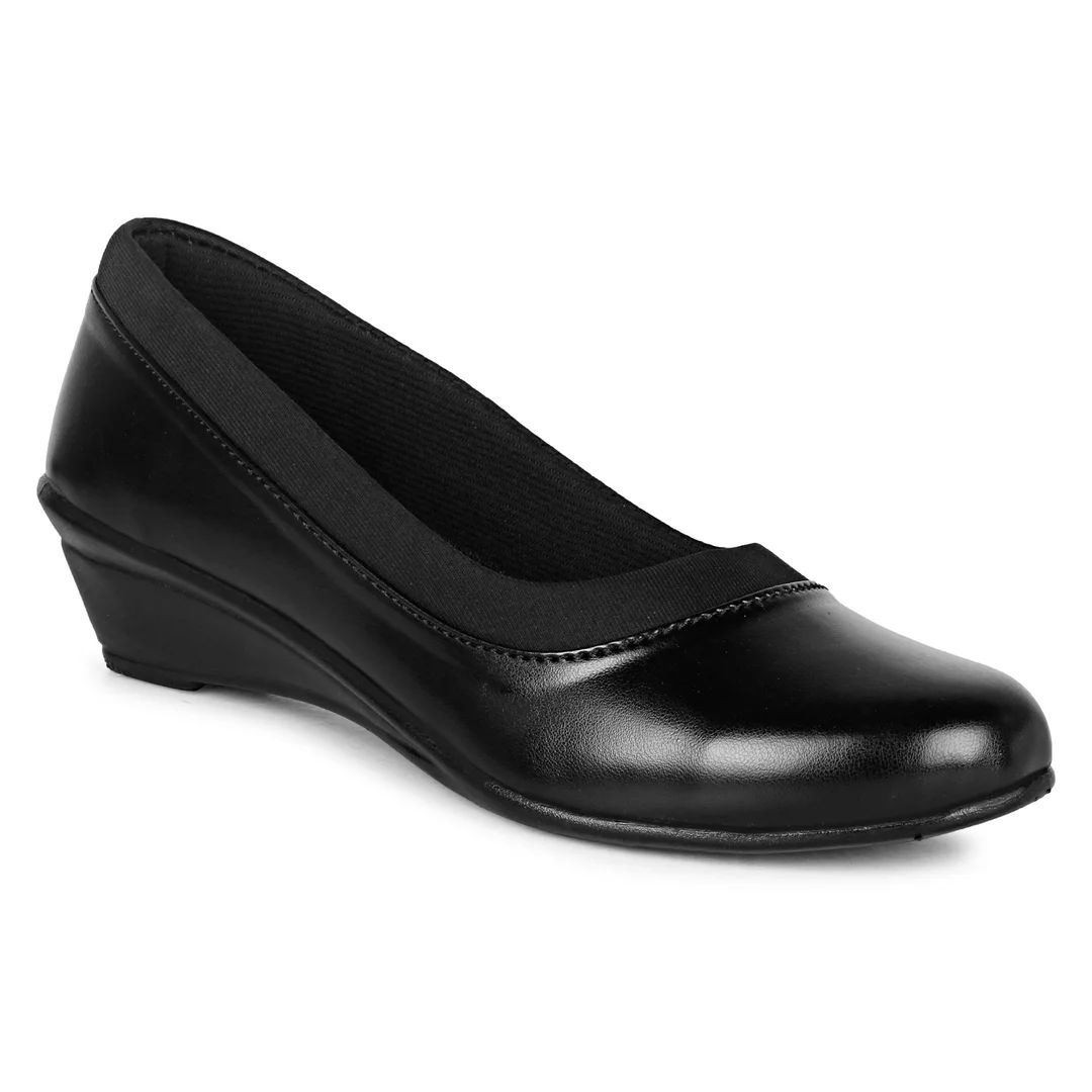 Women’s Black Comfort Wedge Heel Pumps Shoes for Office Wear | Lightweight Slip-On Formal Belly Shoes with Cushioned Insole & Soft Sole for Daily Walking Black 9 image 1