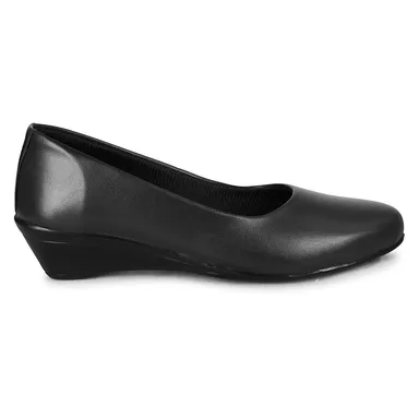 Women’s Elegant Black Synthetic Leather Low Wedge Heel Pumps for Office Wear | Comfortable Slip-On Formal Shoes with Cushioned Sole Round Toe Daily Walking Footwear for Women Black 7 thumbnail 1