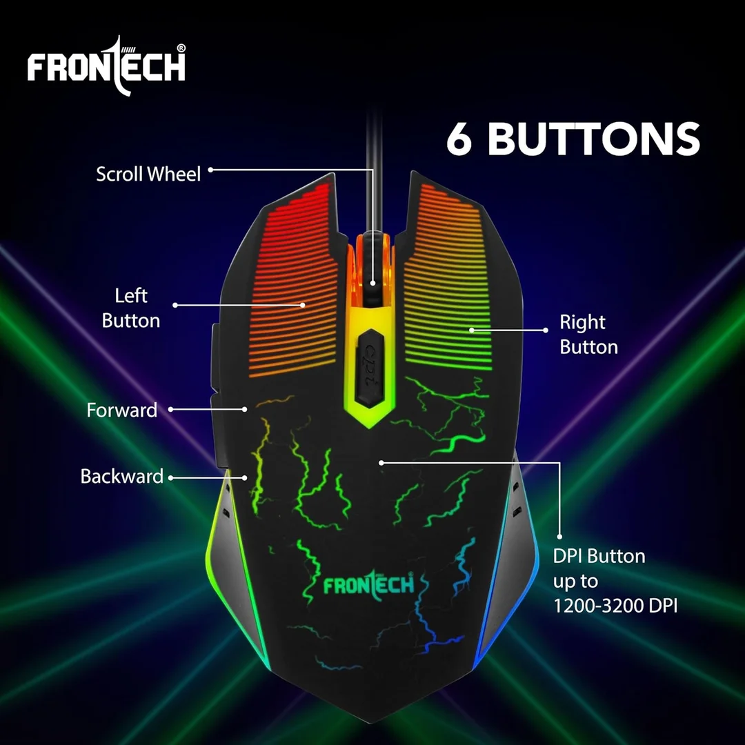 FRONTECH KB-0038 Dragon Warrior 4-in-1 Gaming Combo | RGB Backlit Keyboard, 1000 DPI Mouse, Mousepad & 40mm Headset for PC & Laptop image 45