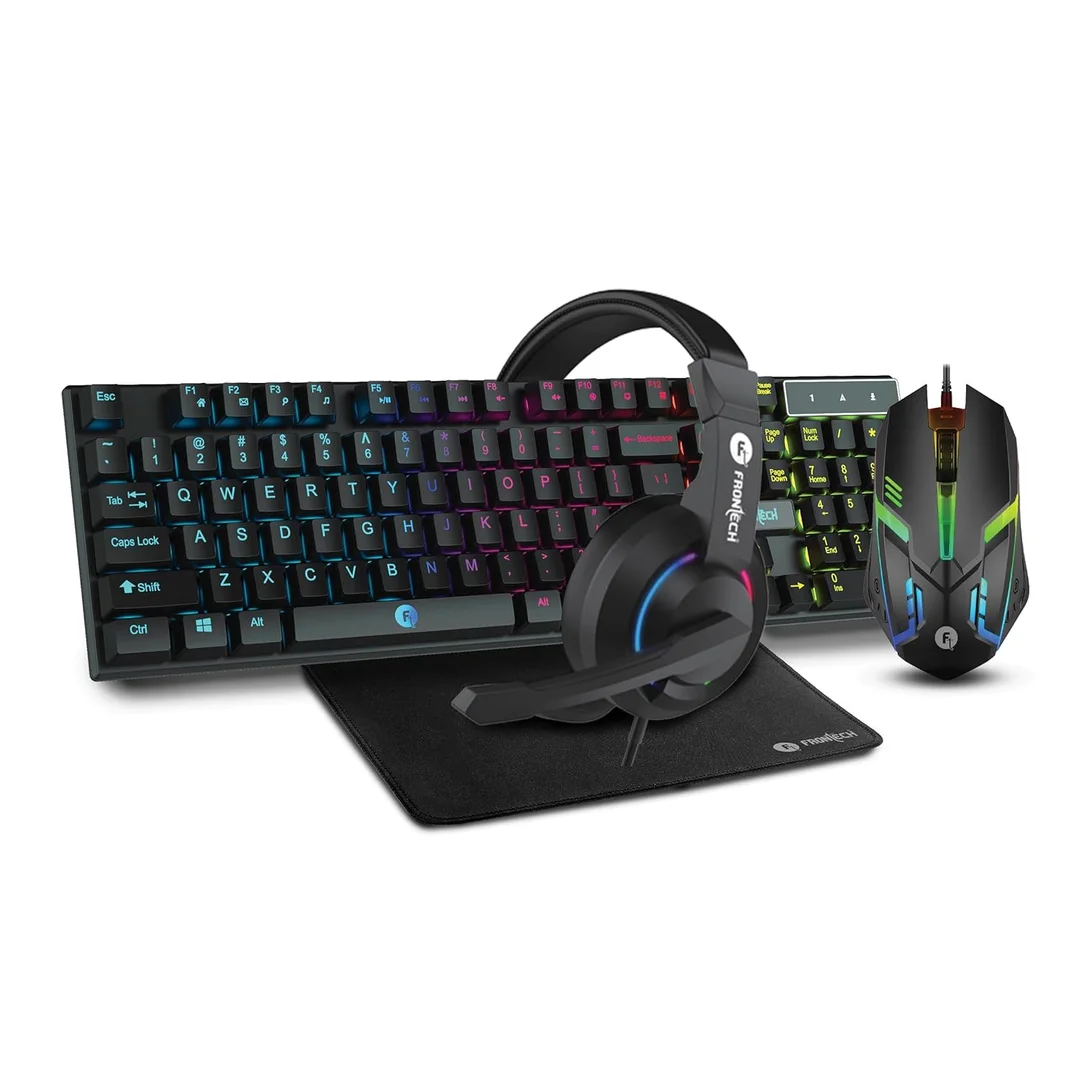 FRONTECH KB-0038 Dragon Warrior 4-in-1 Gaming Combo | RGB Backlit Keyboard, 1000 DPI Mouse, Mousepad & 40mm Headset for PC & Laptop image 1