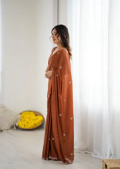 Georgette Brown Saree | Stylish Party Wear Saree for Women Brown Georgette Saree Free Size thumbnail 2