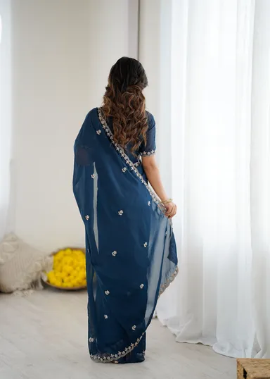 Georgette Brown Saree | Stylish Party Wear Saree for Women Elegant Navy Blue Georgette Saree Free Size thumbnail 3