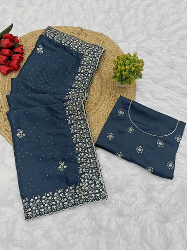 Georgette Brown Saree | Stylish Party Wear Saree for Women Blue Georgette Silk Saree Free Size thumbnail 2
