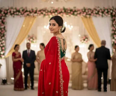 Georgette Brown Saree | Stylish Party Wear Saree for Women Red Georgette Saree Free Size thumbnail 3