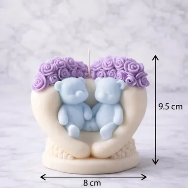 Decorative Twin Bear Candle Set with Rose Crown Pink and Cream Scented Home Decor Gift Candle for Birthday Anniversary Romantic Decoration thumbnail 2