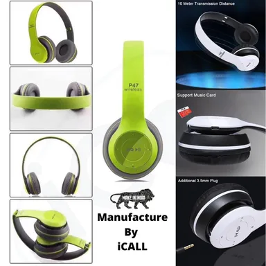 P47 Wireless Portable Gaming Sports Over Ear Bluetooth Headphones with Super Extra Bass, TF Memory Card Support, FM Radio, Foldable Stereo Wireless Headset for Gaming, Music, Calling & Travel Use thumbnail 1