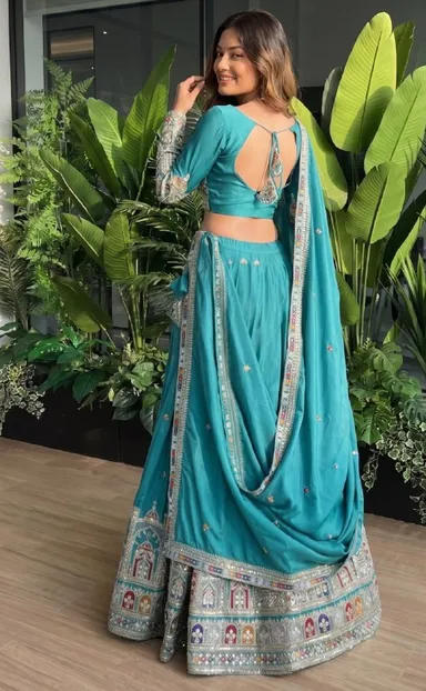 Designer Lehenga Choli for Women Latest Ethnic Collection Tele Blus Free Size thumbnail 1