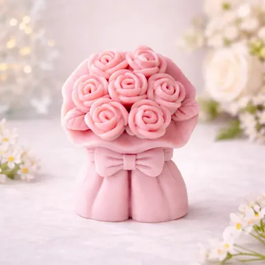 Frendora Handcrafted Ribbon Flower Shaped Decorative Scented Candle Set of 2 for Home Decor, Festive Decoration & Luxury Gifting Pack of 2 Ribbon Flower Decorative Scented Candles 500 ML thumbnail 0