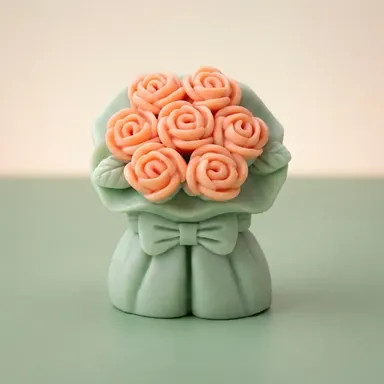 Frendora Handcrafted Ribbon Flower Shaped Decorative Scented Candle Set of 2 for Home Decor, Festive Decoration & Luxury Gifting Rose Bouquet Designer Scented Soap Gift Pack 500 ML thumbnail 1