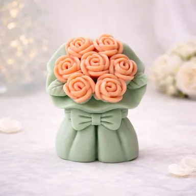 Frendora Handcrafted Ribbon Flower Shaped Decorative Scented Candle Set of 2 for Home Decor, Festive Decoration & Luxury Gifting Rose Bouquet Designer Scented Soap Gift Pack 500 ML thumbnail 0