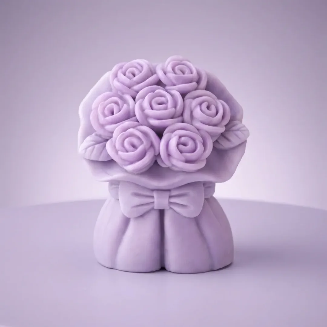 Frendora Handcrafted Ribbon Flower Shaped Decorative Scented Candle Set of 2 for Home Decor, Festive Decoration & Luxury Gifting Lavender Rose Bouquet Sculpted Soap – Floral Fragrance Gift Bar 500 ML image 2