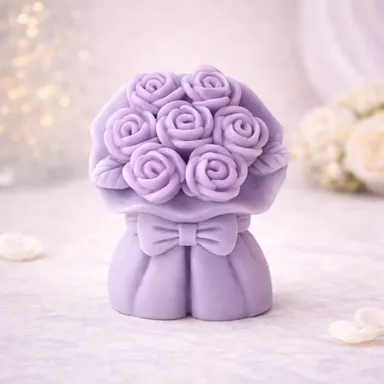 Frendora Handcrafted Ribbon Flower Shaped Decorative Scented Candle Set of 2 for Home Decor, Festive Decoration & Luxury Gifting Lavender Rose Bouquet Sculpted Soap – Floral Fragrance Gift Bar 500 ML thumbnail 0