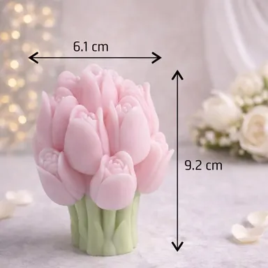 Frendora Handcrafted Pack of 2 Decorative Tulip Bouquet Scented Candles with Pink Floral Design and Elegant Green Base for Home Decor, Festive Decoration, Table Centerpiece & Luxury Gifting thumbnail 1