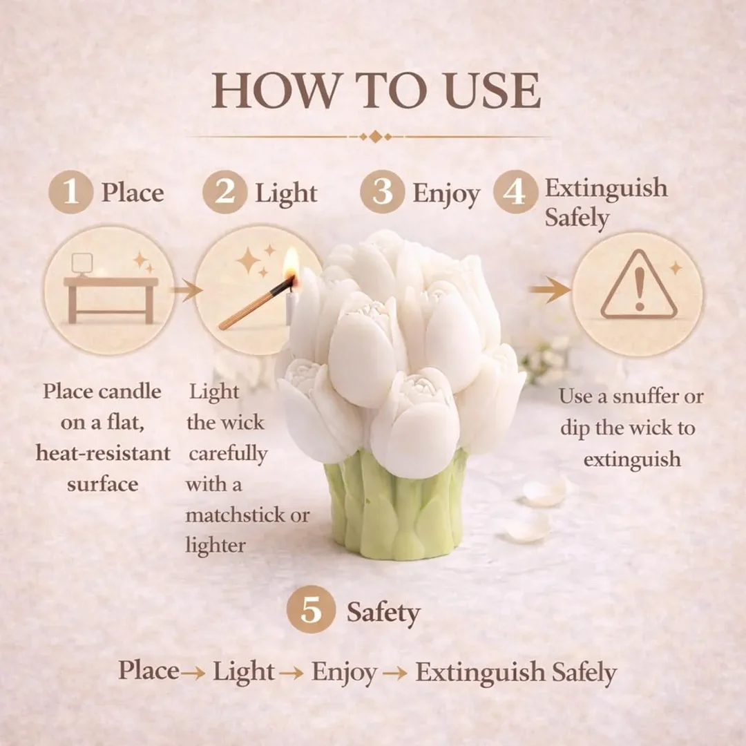 Frendora Handcrafted Pack of 2 Decorative Tulip Bouquet Scented Candles with Pink Floral Design and Elegant Green Base for Home Decor, Festive Decoration, Table Centerpiece & Luxury Gifting image 3