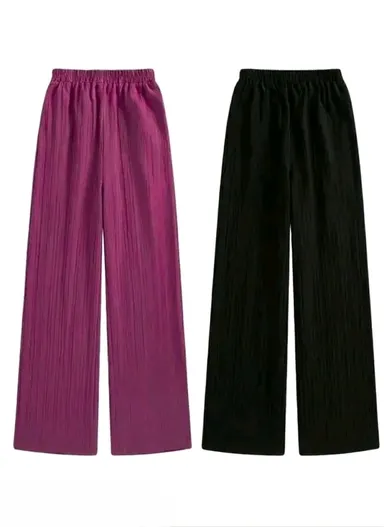 Women’s Pleated Wide Leg Palazzo Pants Combo Pack  High Waist Elastic Waistband Stretchable Lounge Trousers Casual Korean Style Flared Bottom Palazzo for Daily Wear, Travel & Office Use Multi Colour 7-8 Years thumbnail 2