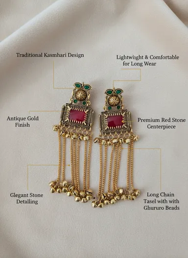 Gold Plated |Traditional Jhumka Earrings for Women | Antique Temple Design Long Dangler Earrings thumbnail 3