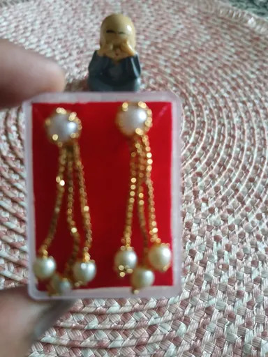 Women’s Gold Plated Pearl Tassel Drop Earrings   Elegant Long Chain Dangler Earrings for Wedding Party Festive Traditional Ethnic Jewellery Gift for Girls & Women thumbnail 3