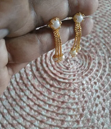 Women’s Gold Plated Pearl Tassel Drop Earrings   Elegant Long Chain Dangler Earrings for Wedding Party Festive Traditional Ethnic Jewellery Gift for Girls & Women thumbnail 0
